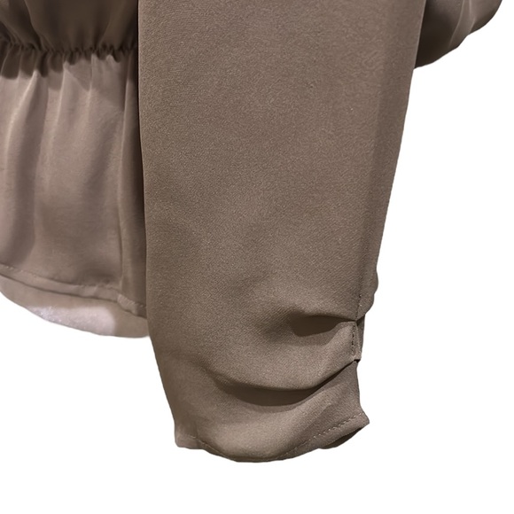 JOIE Silk Brown Pleated Draped Ruched Cuff Ruffle Cutout Blouson Top - M - Picture 5 of 11